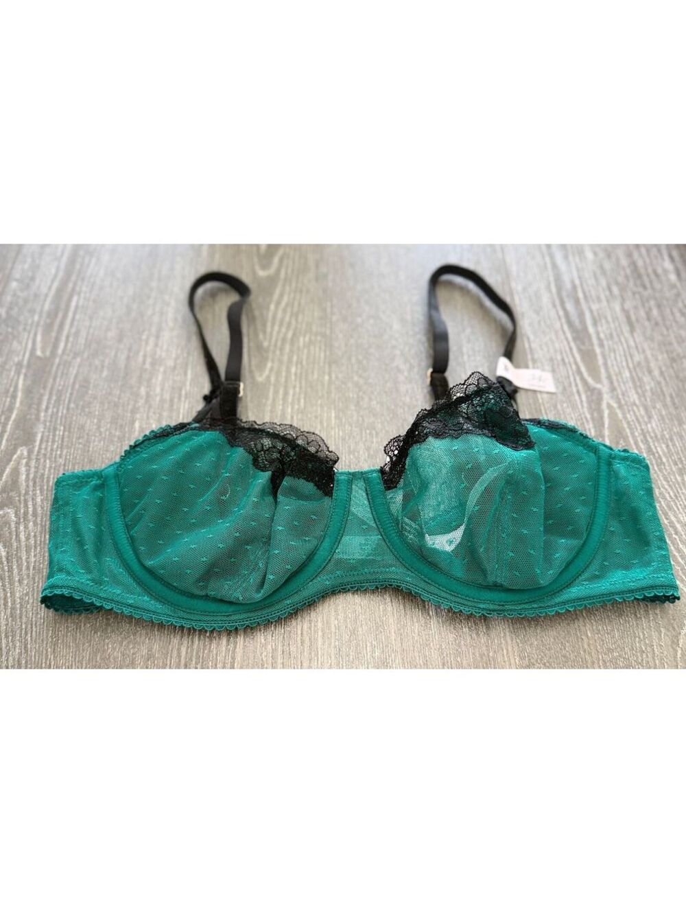 Victoria's Secret Dream Angels Spruce Green Lace Trim Balcony Bra 34C